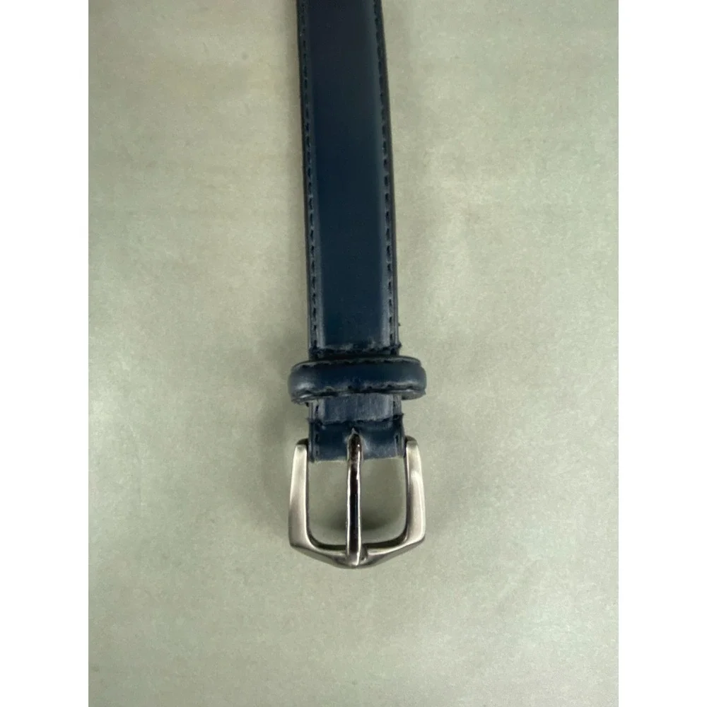 VTG Silver Goose Navy Blue Leather Belt 30-32 Silver Buckle Classic Minimalist